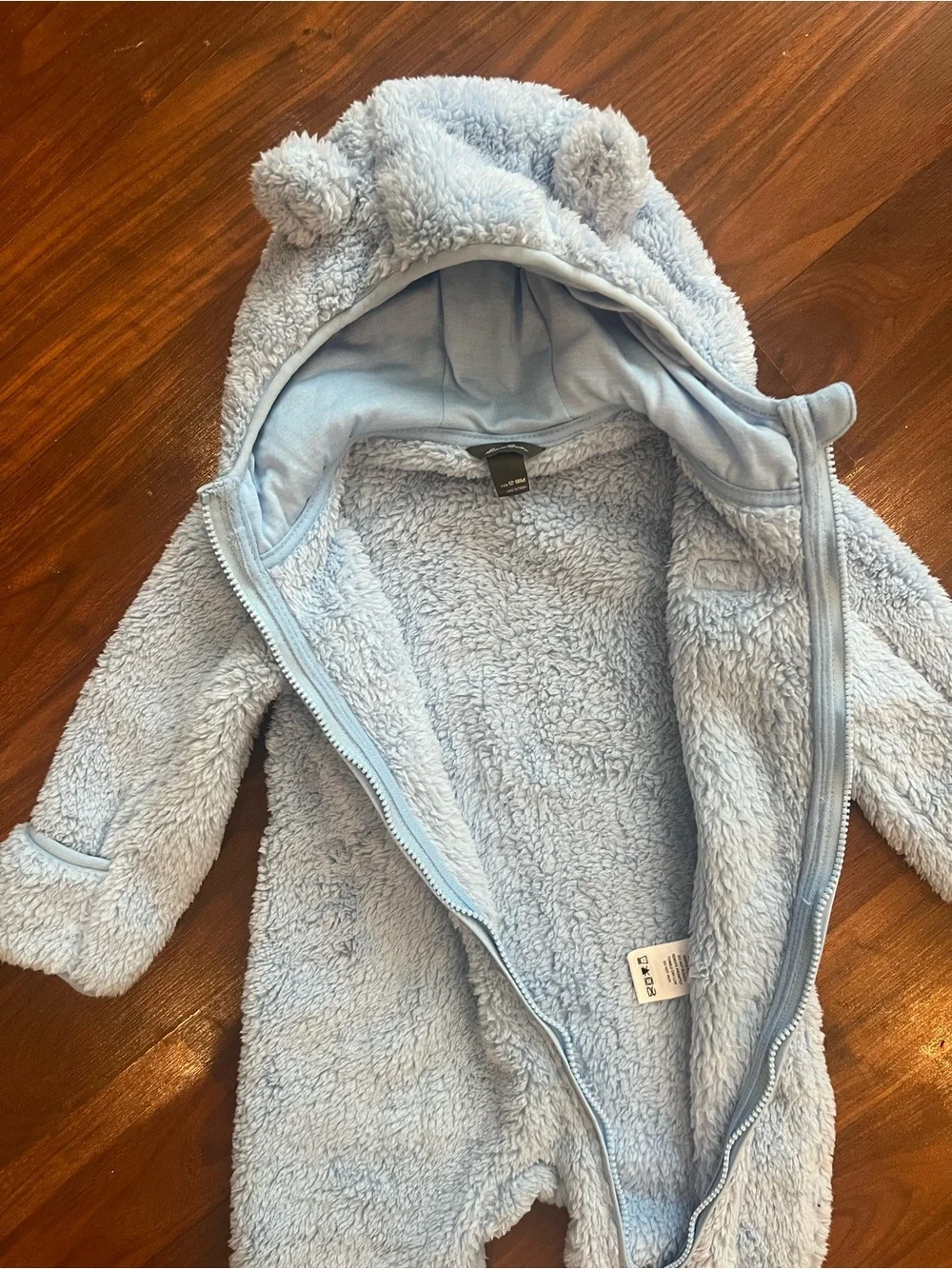 NWT Eddie Bauer Kids Quest Fleece Plush Footed Onesie Blue 12-18M